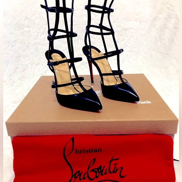CHRISTIAN LOUBOUTIN BLACK LEATHER CAGE PUMP - Picture 2 of 11